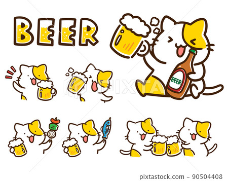 Deformed illustration set of cute cats drinking beer 90504408