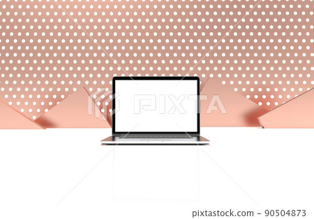 Modern laptop  isolated on rose gold background. 3D Illustration. 90504873