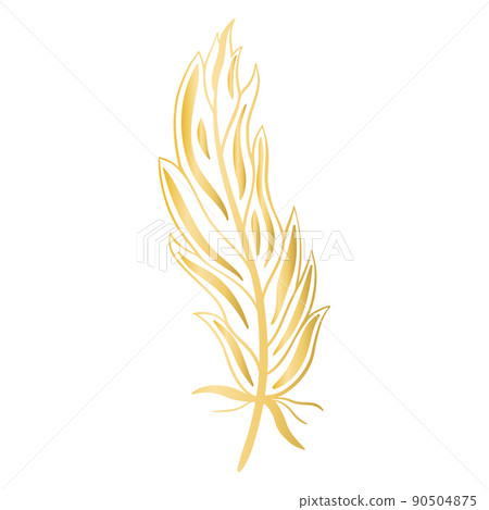 Beautiful golden painted bird feather isolated vector illustration Beautiful golden painted bird feather isolated vector illustration 90504875