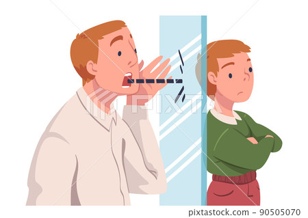 Man Father Shouting Against Glass Wall to His Son as Problematic Communication and Misunderstanding Between Parent and Child Vector Illustration Man Father Shouting Against Glass Wall to His Son as Problematic Communication and Misunderstanding Between Parent and Child Vector Illustration 90505070