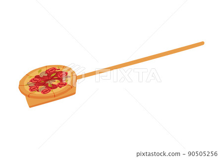 Appetizing Italian Pizza as Round Hot Dough Topped with Tomato and Mushroom on Wooden Oven Shovel Vector Illustration Appetizing Italian Pizza as Round Hot Dough Topped with Tomato and Mushroom on Wooden Oven Shovel Vector Illustration 90505256