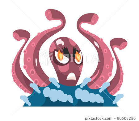 Giant Octopus from Depths of the Sea as Kraken Sea Monster Vector Illustration 90505286