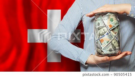 US dollars cash money in glass jar. Banking, business and currency exchange in Switzerland 90505415