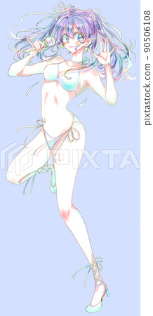 穿著泳裝唱歌的偶像藍髮 90506108