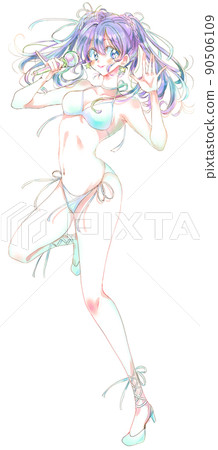 穿著泳裝唱歌的偶像藍髮 90506109