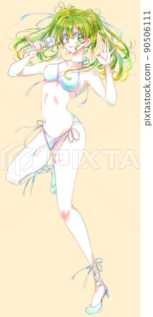 穿著泳裝唱歌的偶像綠髮 穿著泳裝唱歌的偶像綠髮 90506111