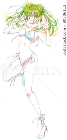 穿著泳裝唱歌的偶像綠髮 穿著泳裝唱歌的偶像綠髮 90506112
