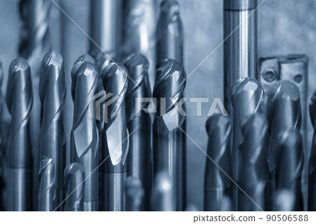 Close-up scene the used solid  carbide endmill tools for CNC milling  machine. 90506588