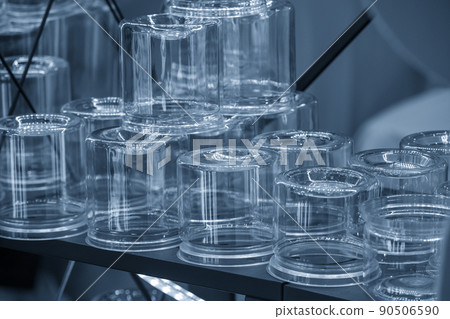 The close up scene of plastic jar container type in the light blue scene. 90506590