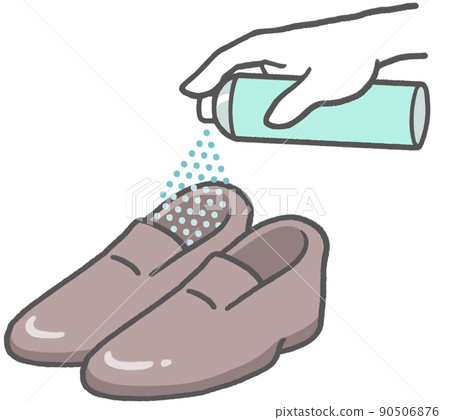 在擔心異味的皮鞋上噴灑除臭噴霧 90506876