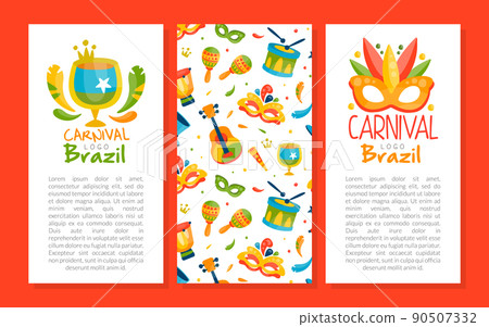 Brazilian Rio Carnival Design with Drum and Masquerade Mask Vector Template 90507332
