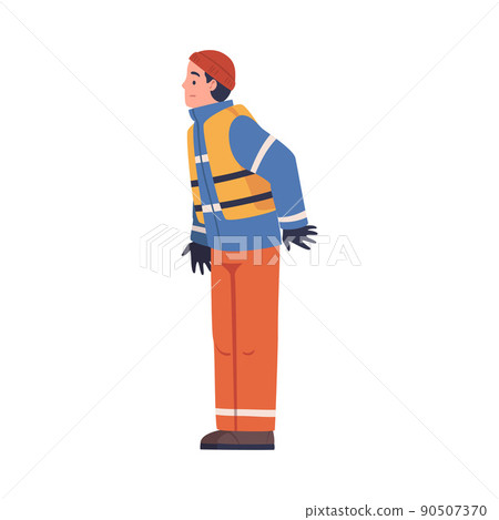Man Rescuer in Orange Vest Engaged in Life Saving Operation Vector Illustration 90507370