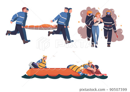 Rescue and Life Saving with People Character Helping in Emergency and Dangerous Situation Vector Set Rescue and Life Saving with People Character Helping in Emergency and Dangerous Situation Vector Set 90507399