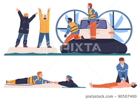 Rescue and Life Saving with People Helping in Emergency and Dangerous Situation Vector Set Rescue and Life Saving with People Helping in Emergency and Dangerous Situation Vector Set 90507400