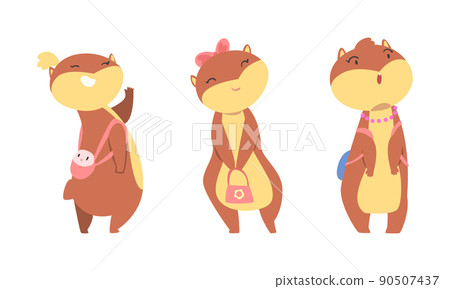 Cute Hamster Character with Stout Body with Backpack and Handbag Vector Set 90507437