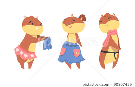 Cute Hamster Character with Stout Body Wearing Skirt and Smiling Vector Set Cute Hamster Character with Stout Body Wearing Skirt and Smiling Vector Set 90507439