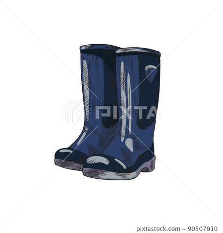 Rubber autumn waterproof wellington shoes, sketch vector illustration isolated. Rubber autumn waterproof wellington shoes, sketch vector illustration isolated. 90507910