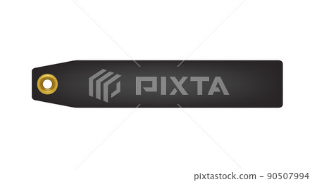 Realistic black tag with golden metal eyelet, vector illustration 90507994