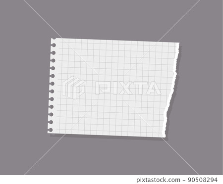 Squared torn paper piece from notebook, realistic vector illustration isolated on gray background. Squared torn paper piece from notebook, realistic vector illustration isolated on gray background. 90508294