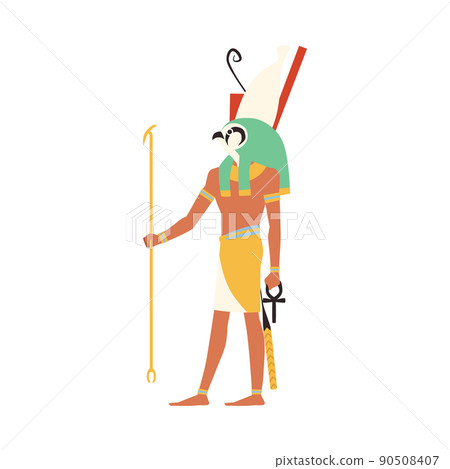 Horus Egyptian god of heaven full length, flat vector illustration isolated. 90508407