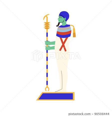 Egyptian ancient Ptah gods with scepter, flat vector illustration isolated. Egyptian ancient Ptah gods with scepter, flat vector illustration isolated. 90508444