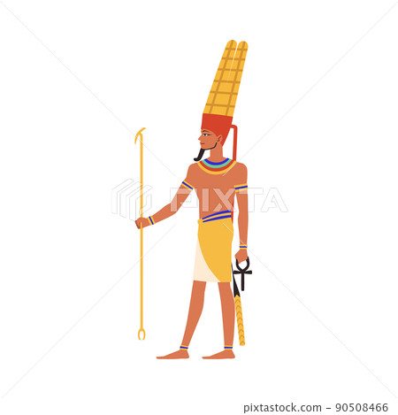 Amun Ra god of sun of ancient Egypt, flat vector illustration isolated on white background. Amun Ra god of sun of ancient Egypt, flat vector illustration isolated on white background. 90508466