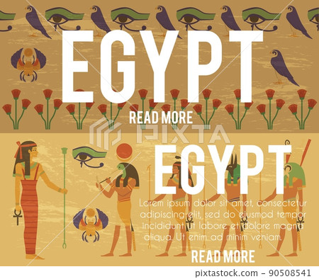Egypt travel posters or banners set with ancient gods and goddesses, flat vector illustration. 90508541