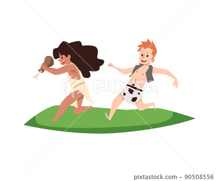 Stone age prehistoric man and woman characters... - Stock Illustration  [90508556] - PIXTA