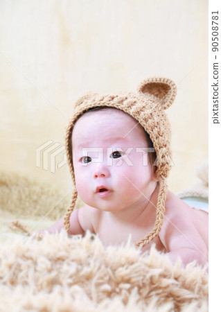 Cute baby boy newborn photo half birthday 90508781