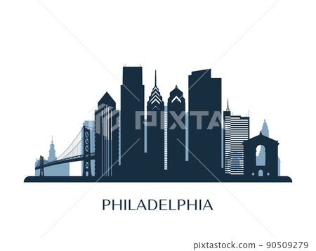Philadelphia skyline, monochrome color. Philadelphia skyline, monochrome color. 90509279