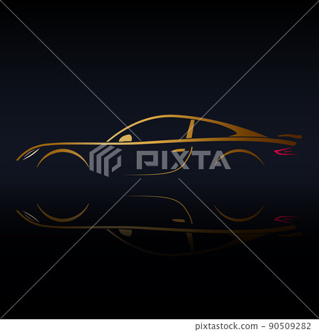 Yellow sports vehicle silhouette on black background Yellow sports vehicle silhouette on black background 90509282