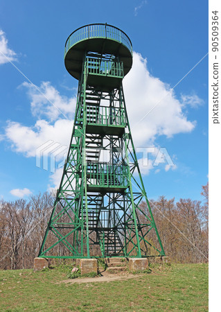 Green, steel Sightseeing pyramid on the top of the mountain Japetic, Croatia Green, steel Sightseeing pyramid on the top of the mountain Japetic, Croatia 90509364