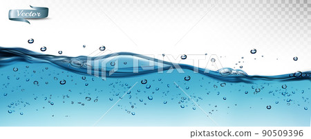 Transparent water waves with air bubbles and sunbeams on transparent background. Vector illustration Transparent water waves with air bubbles and sunbeams on transparent background. Vector illustration 90509396