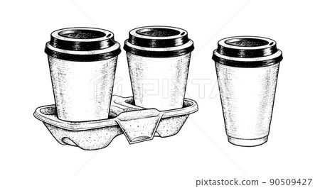 Sketch illustrations of Coffee Cups and carrier Sketch illustrations of Coffee Cups and carrier 90509427