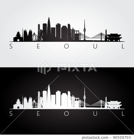 Seoul skyline and landmarks silhouette 90509703