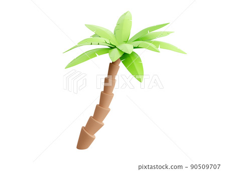 Palm tree 3d render - tropical plant with green leaves and brown trunk for beach vacation and summer travel concept. 90509707