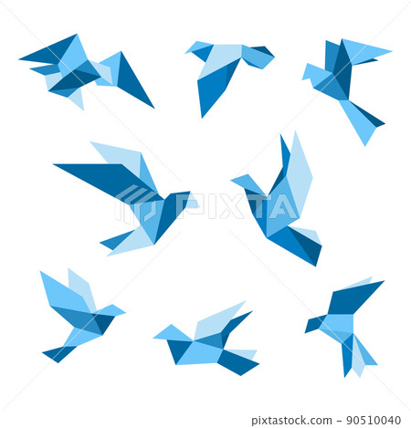 Blue flying pigeon and dove birds set, isolated on white. 90510040