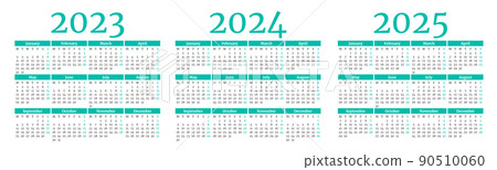 Set of turquoise and white monthly calendar templates for 2023, 2024, 2025 years 90510060