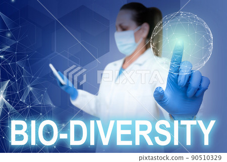 Inspiration showing sign Bio Diversity. Business overview Variety of Life Organisms Marine Fauna Ecosystem Habitat Nurse in uniform pointing upwards represents global innovative thinking. Inspiration showing sign Bio Diversity. Business overview Variety of Life Organisms Marine Fauna Ecosystem Habitat Nurse in uniform pointing upwards represents global innovative thinking. 90510329