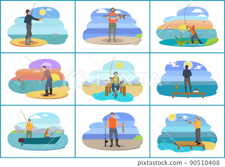 Fishing People Images Set Vector Illustration Fishing People Images Set Vector Illustration 90510408