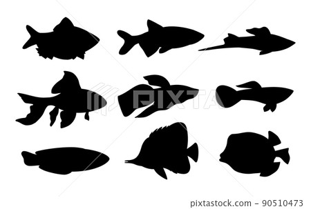 Aquarium Set Fish Silhouette Vector Illustration 90510473