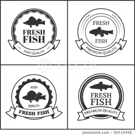 Vector Round Emblems With Ribbon and Fish Shadow 90510498