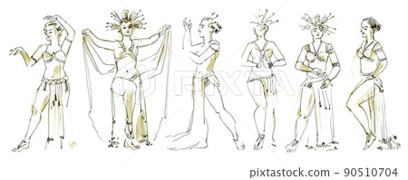 Sketches of human figure from nature. Drawing with pencil and liner 90510704