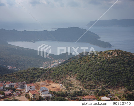 Harbour of city Kas or Kash in Turkey and Greek island Kastelorizo 90510740