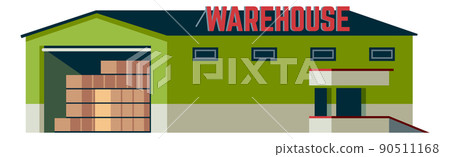 Warehouse icon. Cargo storage building. Shipping service 90511168