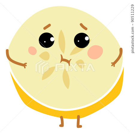 Funny banana slice character. Cut fruit emoji Funny banana slice character. Cut fruit emoji 90511229