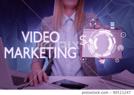 Inspiration showing sign Video Marketing. Word for create short videos about specific topics using articles Lady in suit holding notepad representing innovative thinking. 90511247
