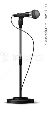 Concert microphone standing on pole. Realistic stage mic 90511255