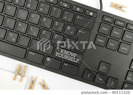 Conceptual caption Know Yourself. Word for Find You Understanding Strength and Weaknesses Identity Computer Keyboard And Symbol.Information Medium For Communication. 90511320
