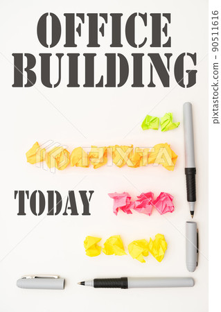 Text showing inspiration Office Building. Conceptual photo Commercial buildings are used for commercial purposes Multiple Assorted Collection Office Stationery Photo Placed Over Table Text showing inspiration Office Building. Conceptual photo Commercial buildings are used for commercial purposes Multiple Assorted Collection Office Stationery Photo Placed Over Table 90511616